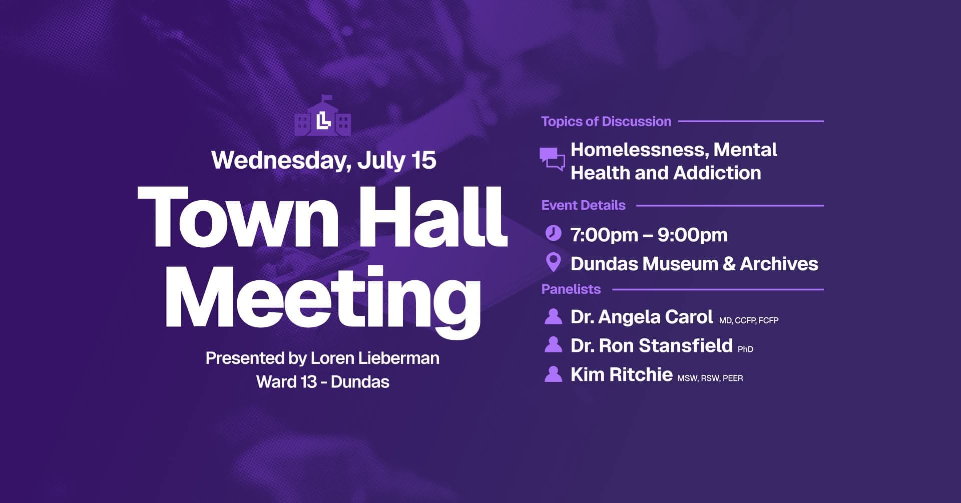 Town Hall – Homelessness, Mental Health and Addiction poster